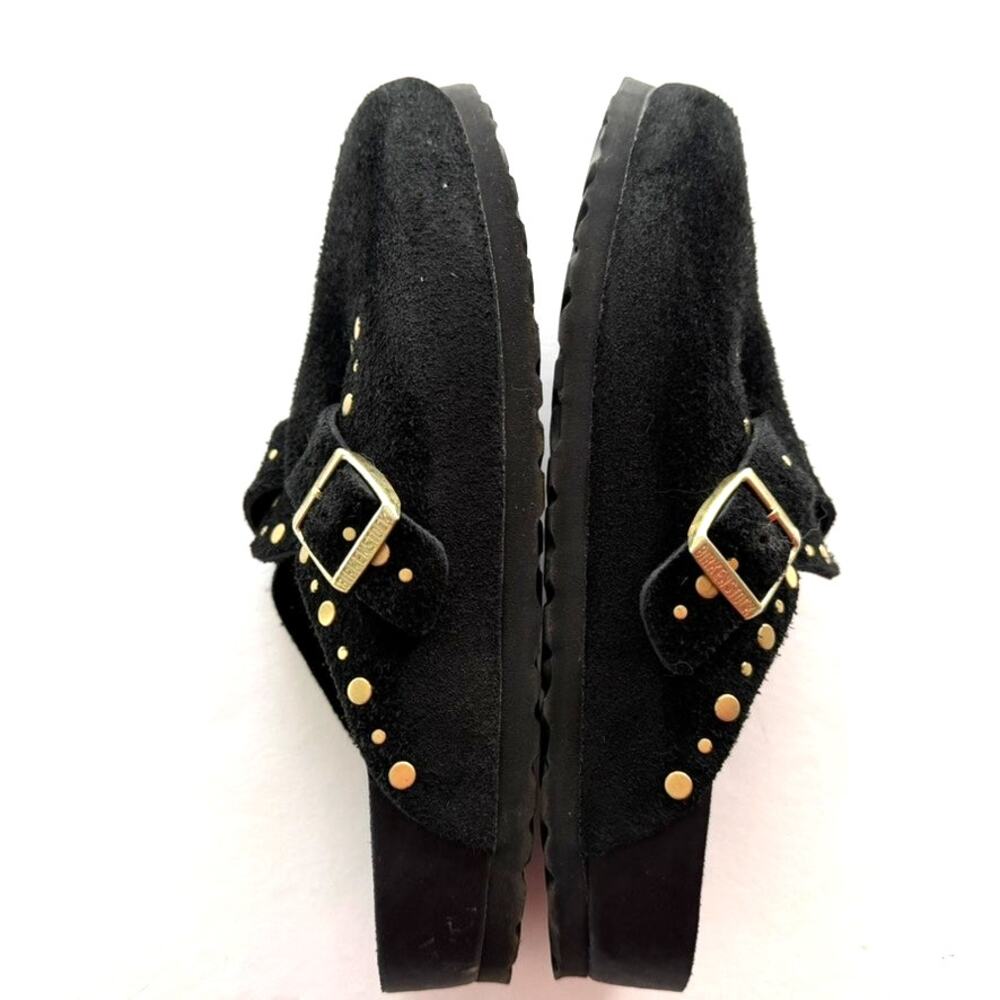 Birkenstock Boston Clog Rivets Black Suede Ltd. Ed. Size 40 Narrow Leather Bed - Picture 7 of 9
